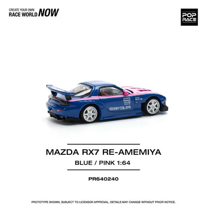 Pop Race Mazda RX-7 RE-Amemiya Blue Pink PR640240 1/64 Diecast