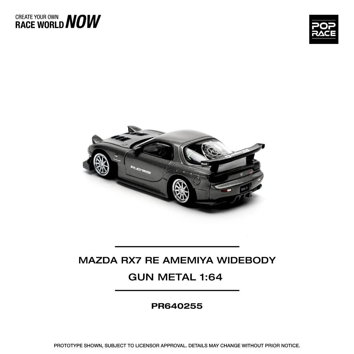 Pop Race Mazda RX-7 RE-Amemiya Gun Metal PR640255 1/64 Diecast