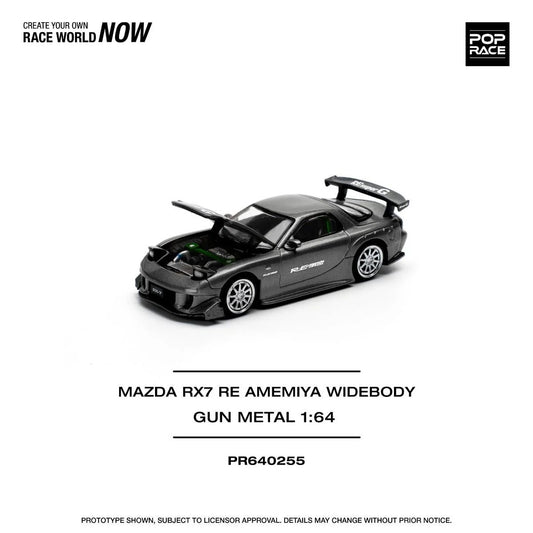 Pop Race Mazda RX-7 RE-Amemiya Gun Metal PR640255 1/64 Diecast