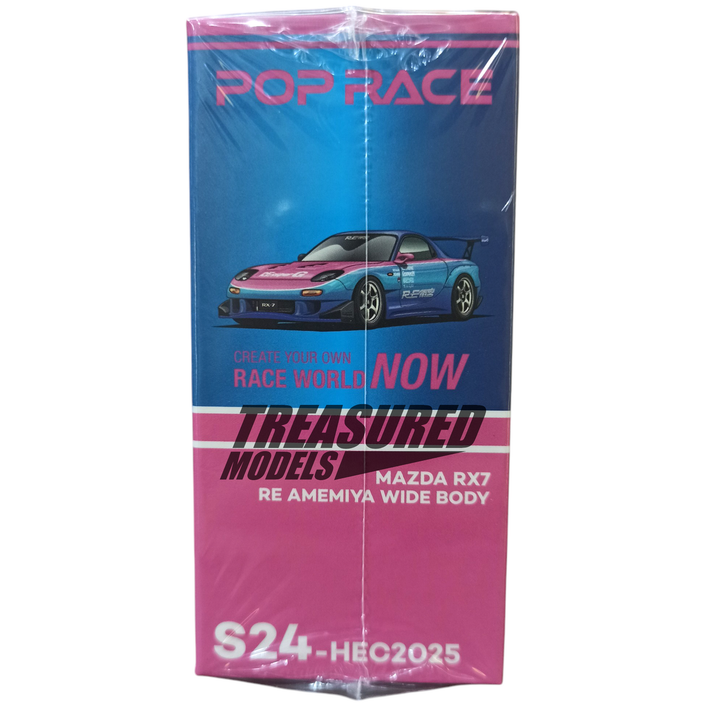 Pop Race Mazda RX-7 RE Amemiya Wide Body Chrome Blue 2025 HEC S24-HEC2025 1/64 Die Cast