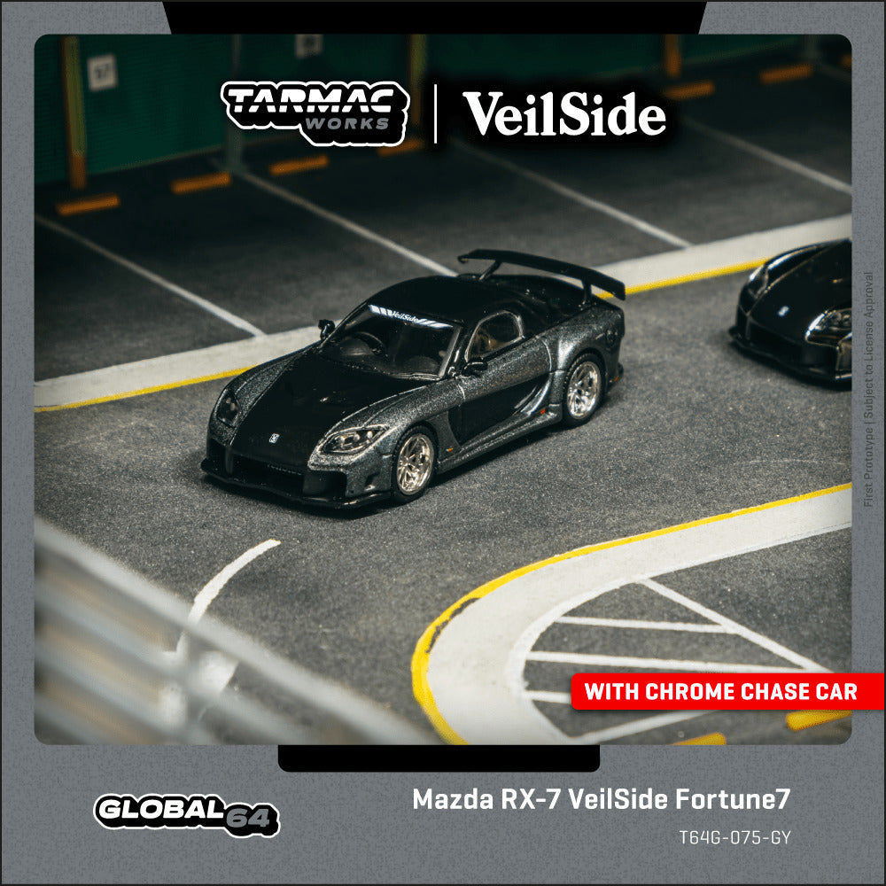 Tarmac Works Mazda RX-7 VeilSide Fortune7 Grey Metallic Black 1/64 Diecast