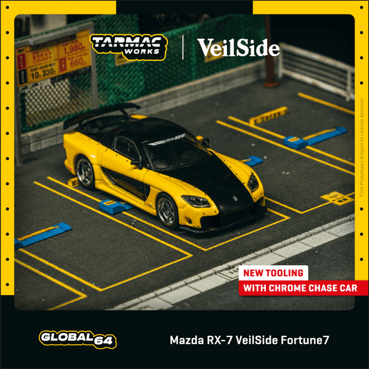 Tarmac Works Mazda RX-7 VeilSide Fortune7 Yellow Black T64G-075-YE 1/64 Diecast