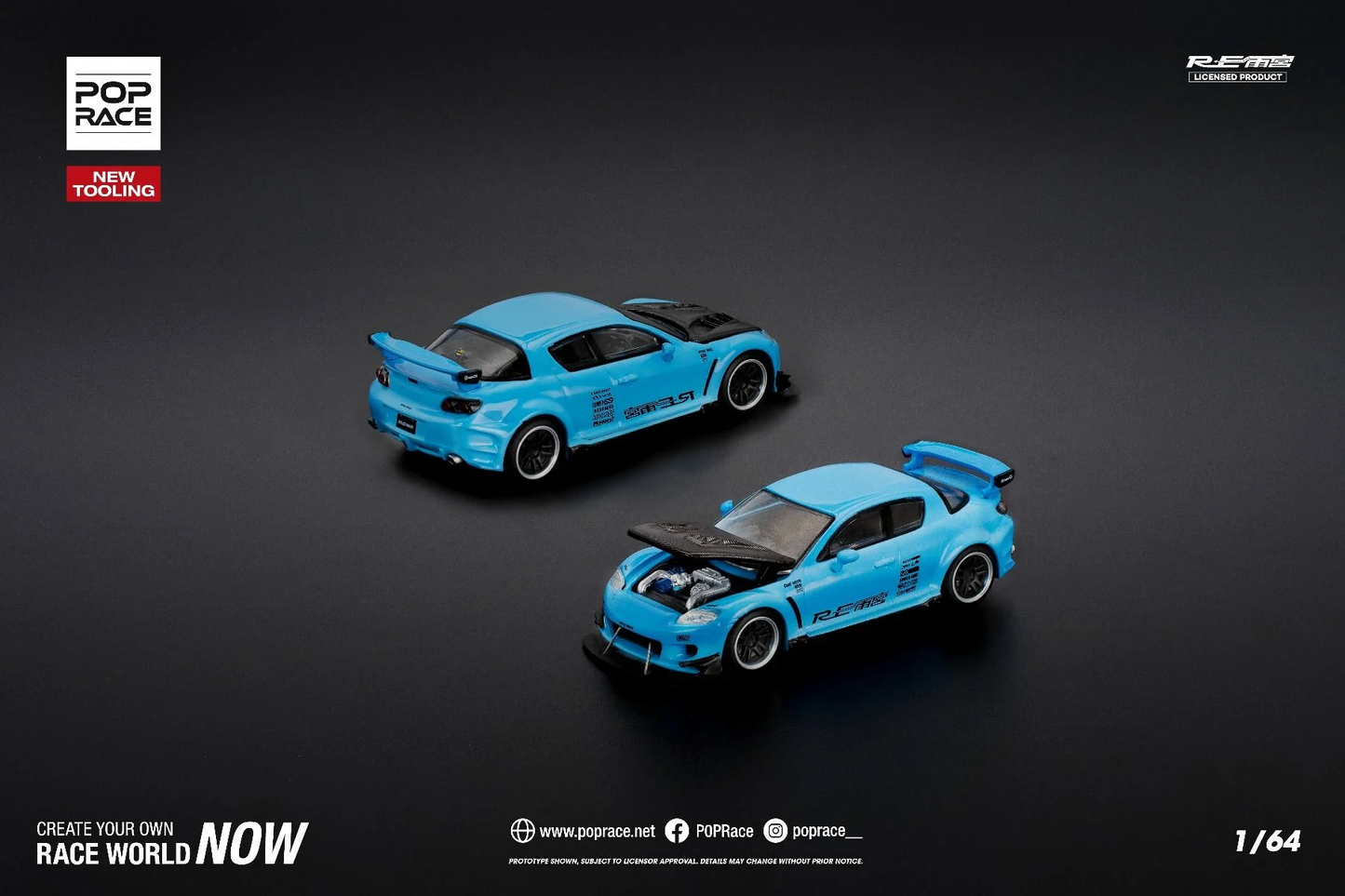 Pop Race Mazda RX-8 RE-Amemiya Light Blue PR640270 1/64 Diecast Pop Race Mazda RX-8 RE-Amemiya Light Blue PR640270 1/64 Diecast