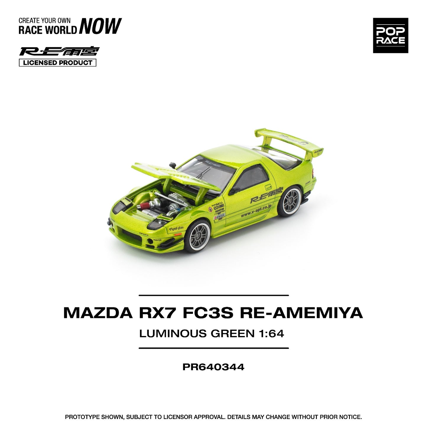 *Pre-Order* Pop Race Mazda RX7 FC3S Re-Amemiya Luminous Green PR640344 1/64 Die Cast
