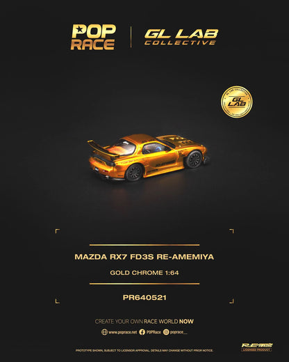POP RACE Mazda RX7 FD3S RE-AMEMIYA Gold Chrome SGT 2026 PR640521 1/64 Diecast