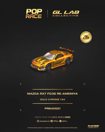 POP RACE Mazda RX7 FD3S RE-AMEMIYA Gold Chrome SGT 2026 PR640521 1/64 Diecast