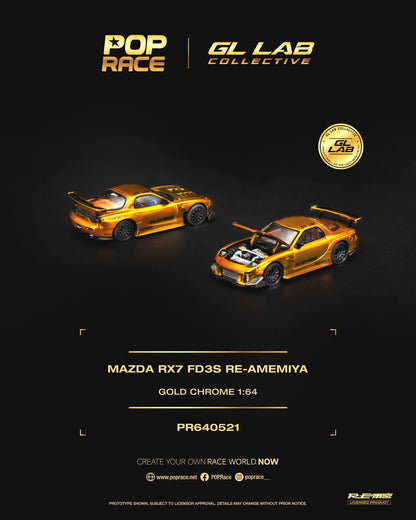 POP RACE Mazda RX7 FD3S RE-AMEMIYA Gold Chrome SGT 2026 PR640521 1/64 Diecast