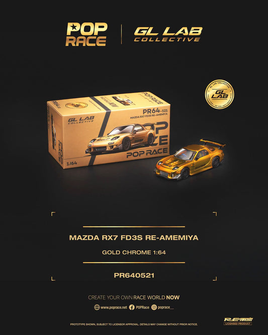 POP RACE Mazda RX7 FD3S RE-AMEMIYA Gold Chrome SGT 2026 PR640521 1/64 Diecast