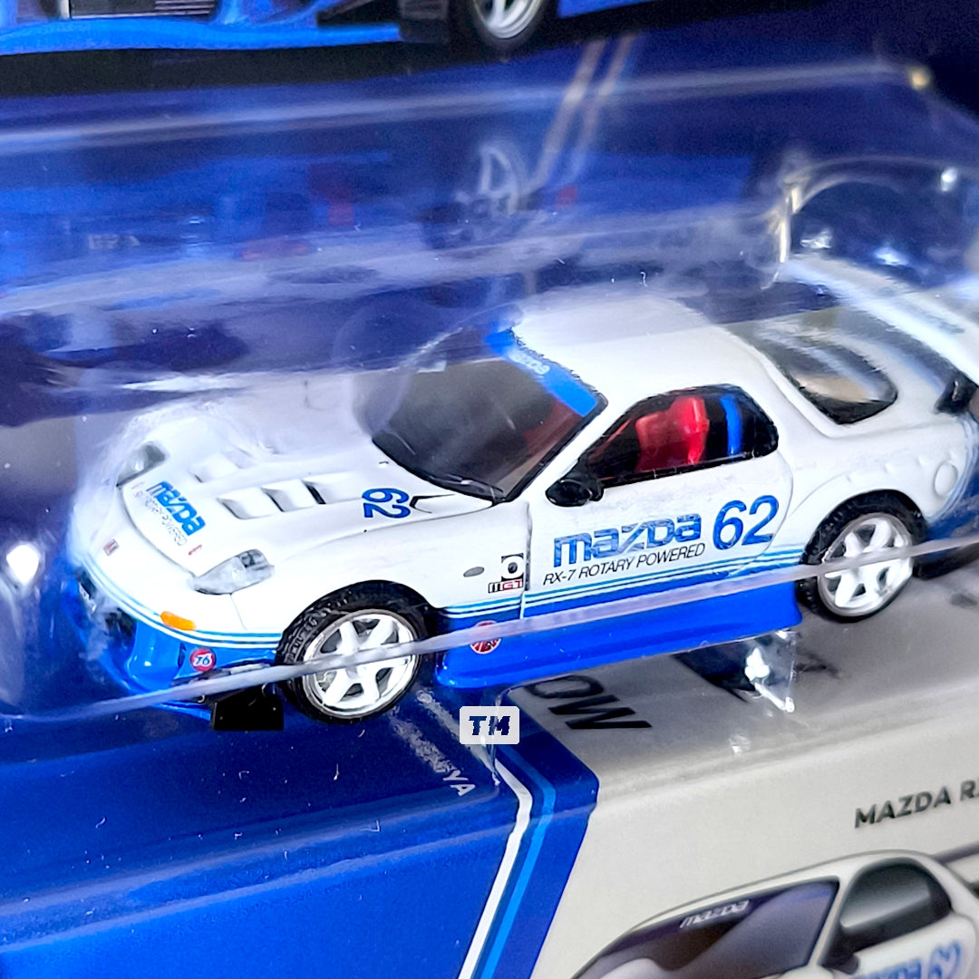 Pop Race Mazda RX7 RE-Amemiya White Blue Blister Packaging PRE021 1/64 Diecast