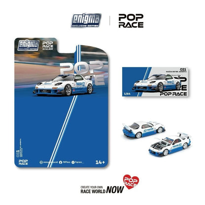 Pop Race Mazda RX7 RE-Amemiya White Blue Blister Packaging PRE021 1/64 Diecast