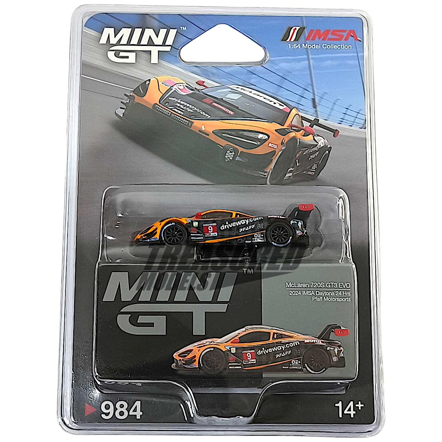 Mini GT McLaren 720S GT3 Evo Pfaff Motorsports 2024 IMSA Daytona 24 Hrs Blister Packaging MGT00984 1/64 Diecast