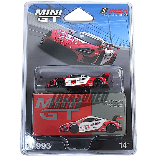 Mini GT McLaren 720S GT3 Evo Pfaff Motorsports 2024 IMSA Laguna Seca Blister Packaging MGT00993 1/64 Diecast