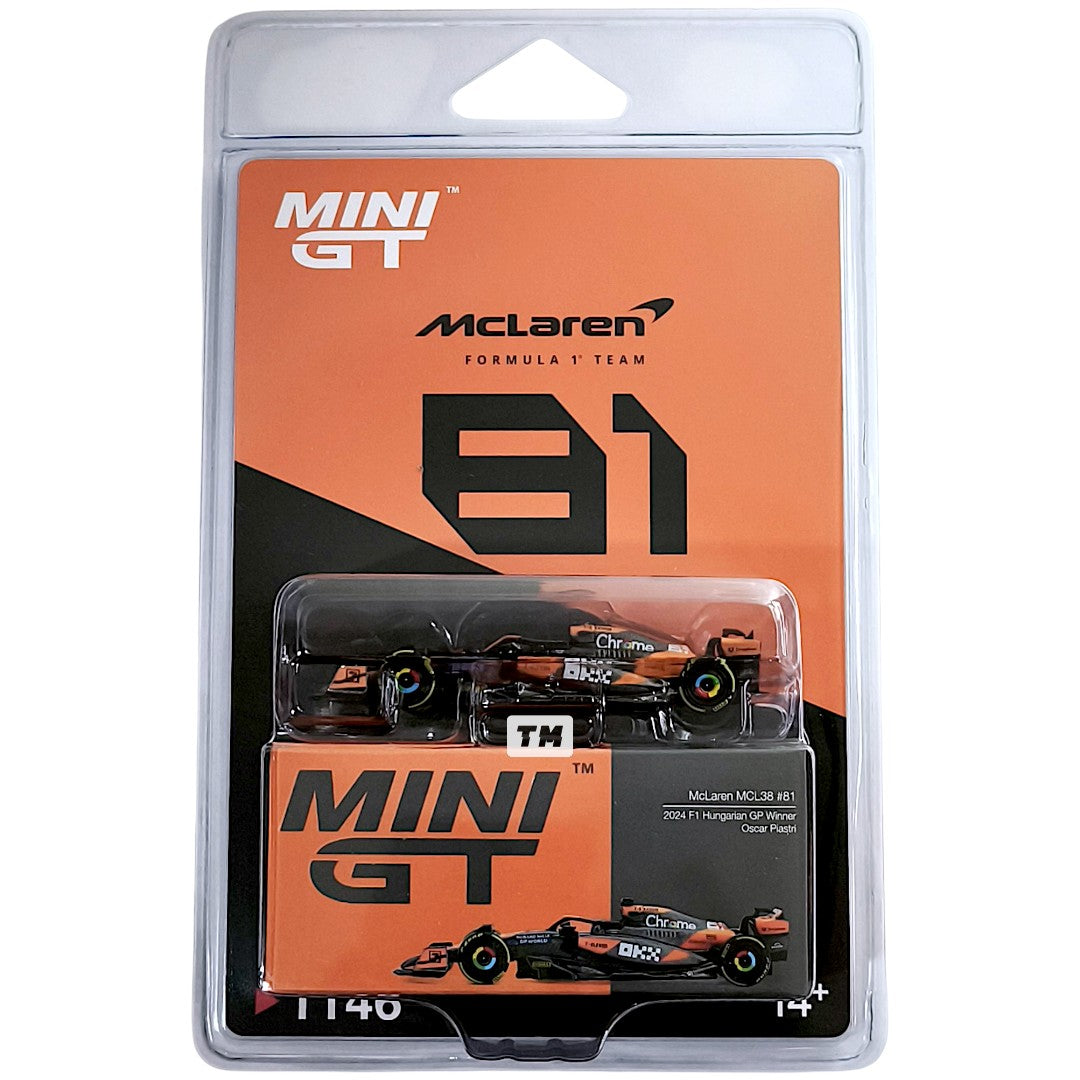 MINI GT McLaren MCL38 #81 Oscar Piastri 2024 F1 2024 Hungarian GP Winner Blister Packaging MGT01146-BL 1/64 Diecast