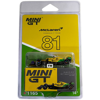 Mini GT McLaren MCL38 #81 Oscar Piastri 2024 F12024 Monaco GP 2nd Place Blister Packaging MGT01165-BL 1/64 Diecast