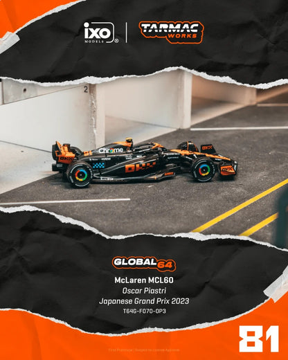 Tarmac Works McLaren MCL60 Japanese Grand Prix 2023 Oscar Piastri T64G-F070-OP3 1/64 Diecast
