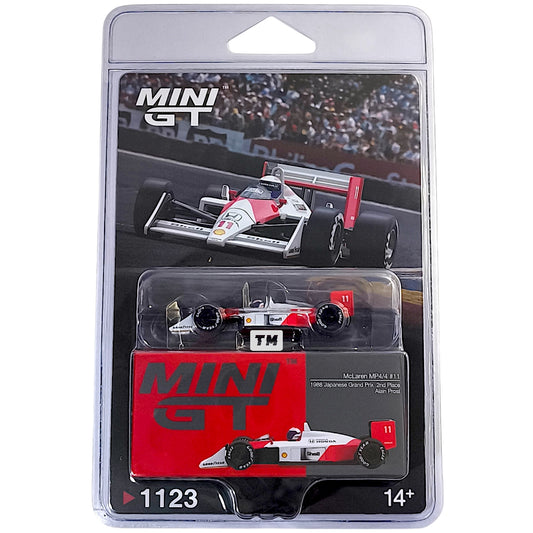 Mini GT McLaren MP4-4 #11 Alain Prost 1988 Japanese Grand Prix 2nd Place Blister Packaging MGT01123-BL 1/64 Diecast