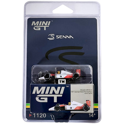MINI GT McLaren MP4-6 #1 Ayrton Senna 1991 Japanese Grand Prix 2nd Place Blister Packaging MGT01120-BL 1/64 Diecast