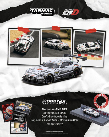 [Pre-Order] Tarmac Works Mercedes-AMG GT3 Bathurst 12h 2026 Craft-Bamboo Racing Ralf Aron-Lucas Auer-Maximillian Gotz w Tarmac Cards T64-062-26BH77 1/64 Diecast