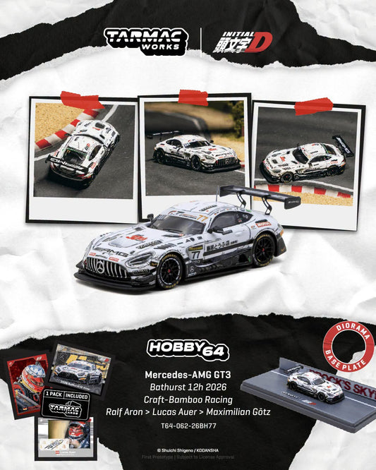 [Pre-Order] Tarmac Works Mercedes-AMG GT3 Bathurst 12h 2026 Craft-Bamboo Racing Ralf Aron-Lucas Auer-Maximillian Gotz w Tarmac Cards T64-062-26BH77 1/64 Diecast