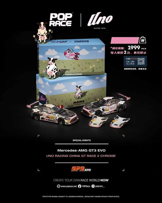 POP RACE Mercedes-AMG GT3 EVO UNO RACING CHINA GT RACE 2 CHROME (2pcs Set) APAxpo 2026 1/64 Diecast
