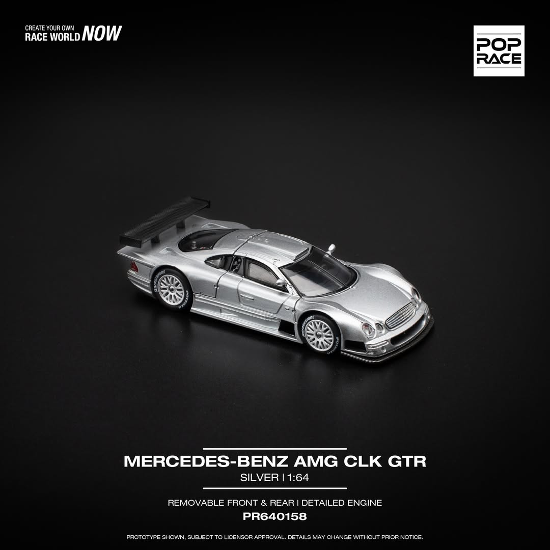 Pop Race Mercedes-Benz AMG CLK GTR Silver PR64-158 1/64 Die Cast