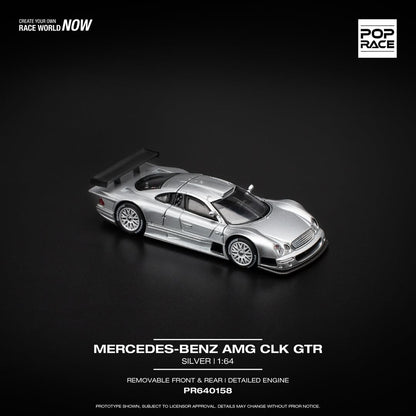 Pop Race Mercedes-Benz AMG CLK GTR Silver PR64-158 1/64 Die Cast