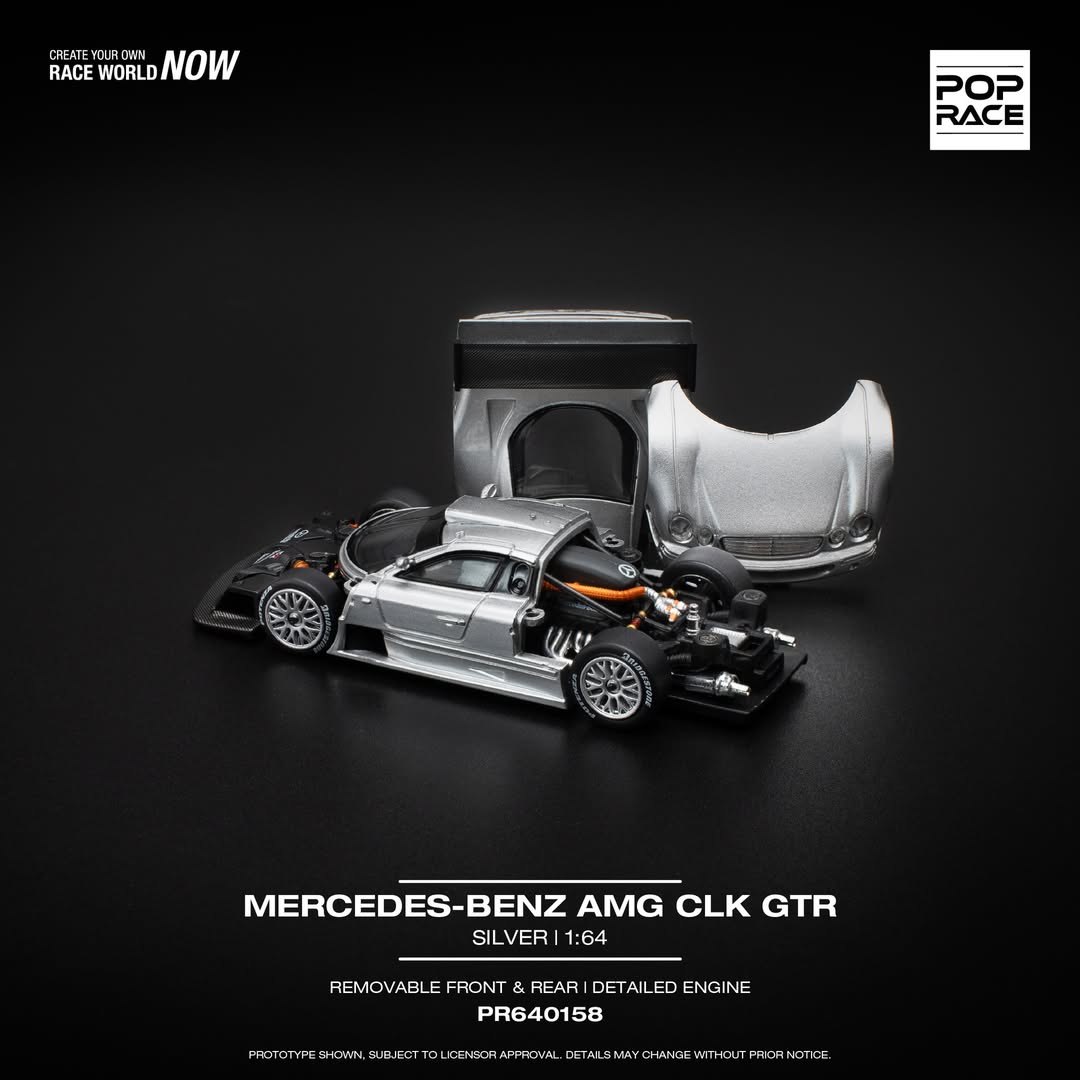 Pop Race Mercedes-Benz AMG CLK GTR Silver PR64-158 1/64 Die Cast