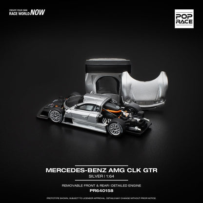 Pop Race Mercedes-Benz AMG CLK GTR Silver PR64-158 1/64 Die Cast