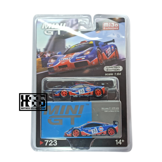 Mini GT 723 McLaren F1 GTR #33 1996 Le Mans 24 Hrs Gulf Blue 2024 MiJo Exclusive 1/64 Die Cast