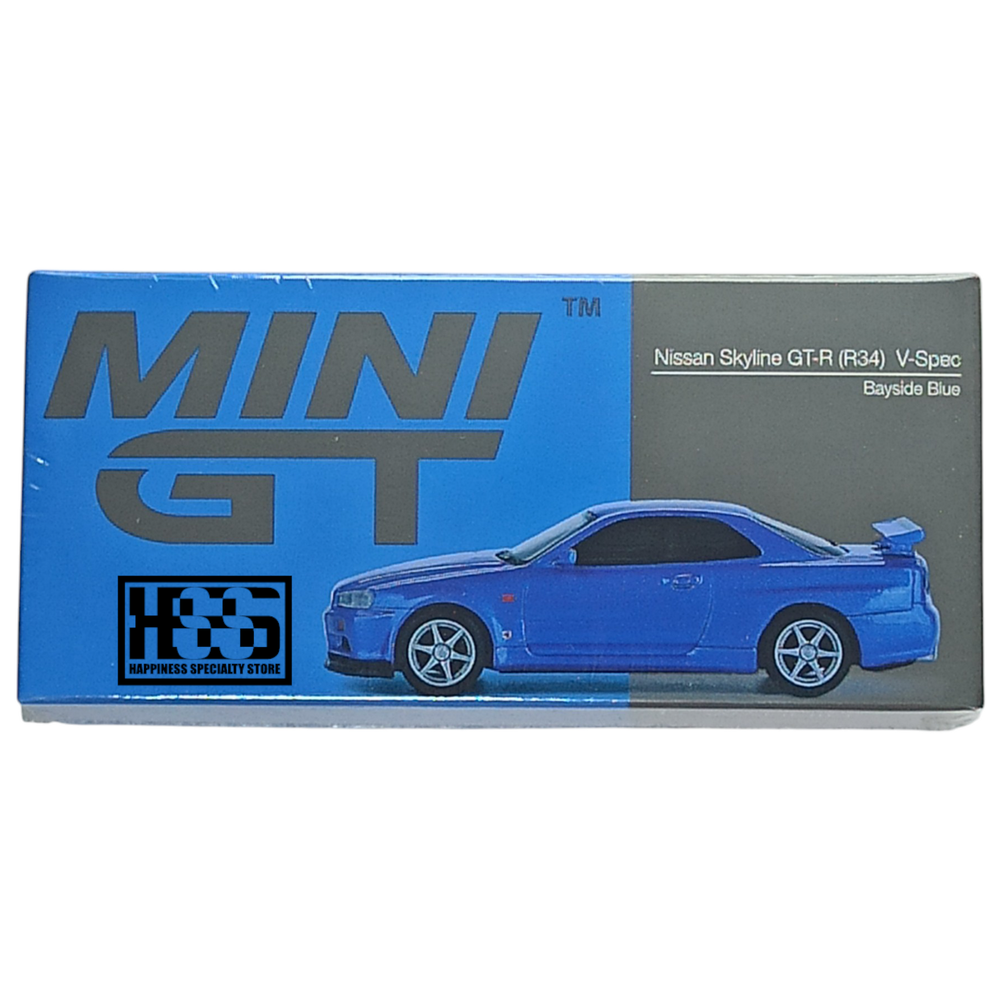 Mini GT 759 Nissan Skyline GT-R R34 V-Spec Bayside Blue 1/64 Die Cast