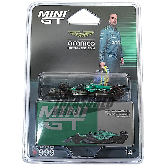 Mini GT Aston Martin AMR24 #14 Fernando Alonso 2024 F1 2024 Bahrain GP Blister Packaging MGT00999 1/64 Diecast