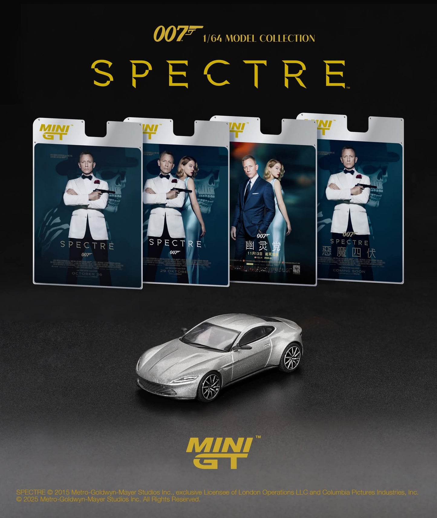 Mini GT Aston Martin DB10 007 Spectre English Poster Back Card Blister Packaging MGT00910 1/64 Diecast