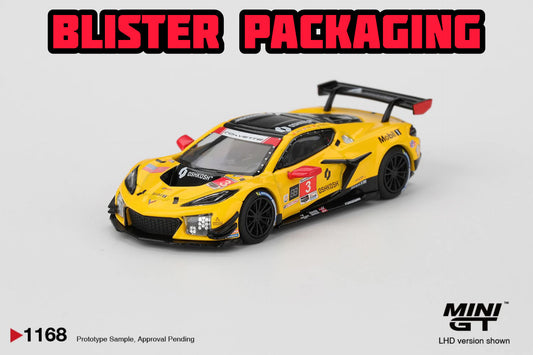 Mini GT Chevrolet Corvette Z06 GT3.R #3 Corvette Racing by Pratt Miller Motorsports 2025 IMSA Daytona 24 Hrs Blister Packaging MGT01168 1/64 Diecast