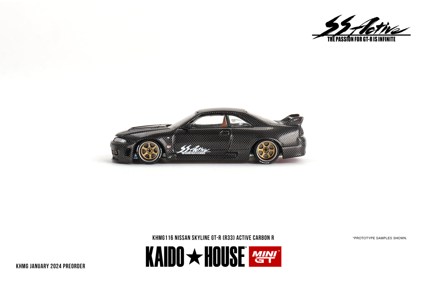 Mini GT Kaido House 116 Nissan Skyline GT-R R33 Active Carbon R V1 2024 1/64 Diecast Side