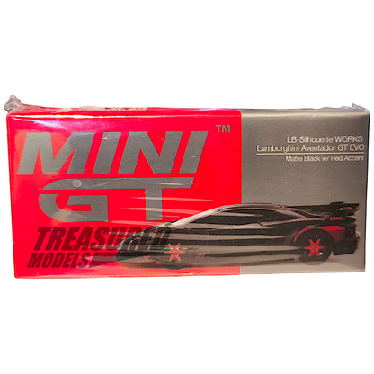 Mini GT Lamborghini Aventador GT EVO LB-Silhouette WORKS Matte Black w Red Accent 2023 Malaysia Diecast Expo MDX MGT00518 1/64 Diecast