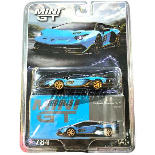Mini GT Lamborghini Aventador SVJ 63 Blu Aegir MGT00784 1/64 Die Cast