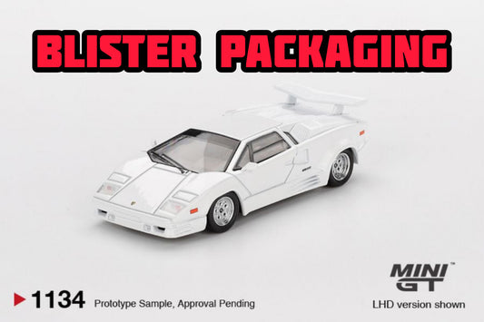 Mini GT Lamborghini Countach 25th Anniversary White Blister Packaging MGT01134 1/64 Diecast
