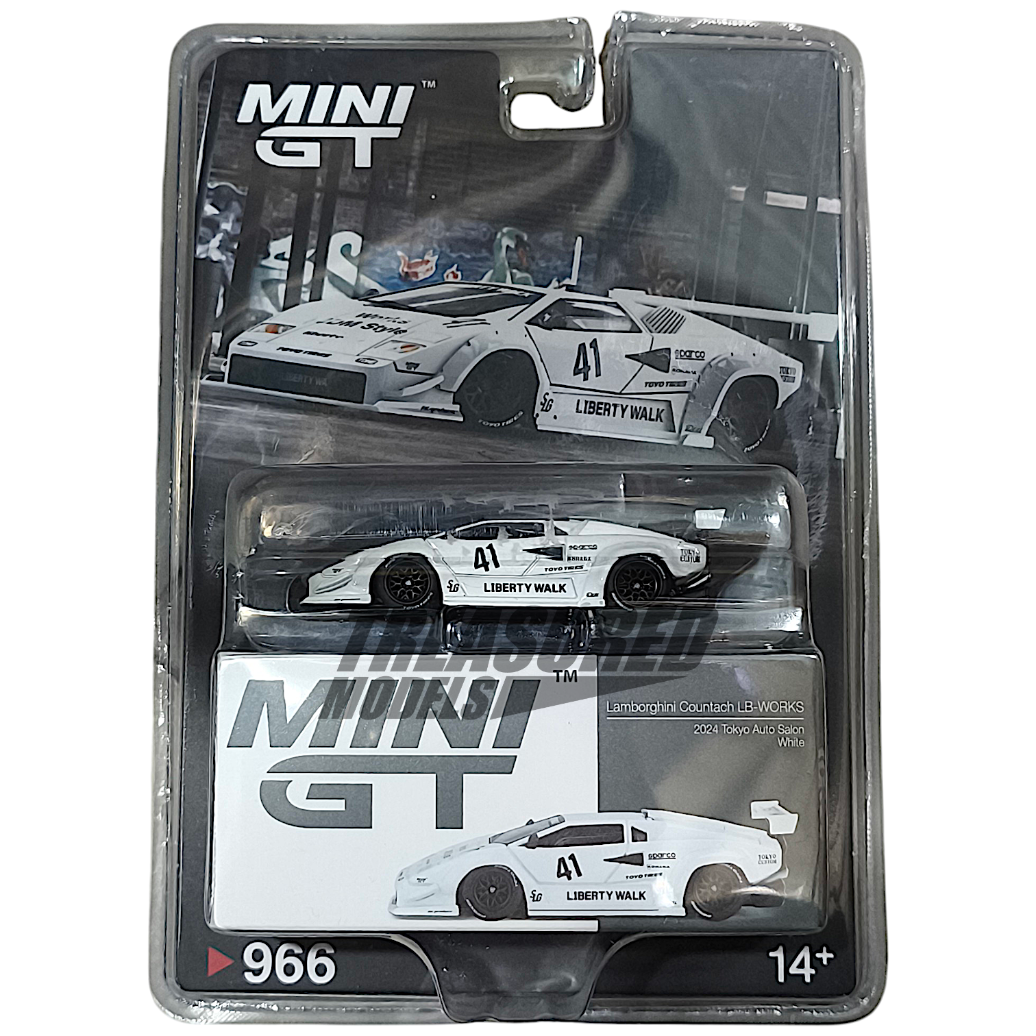 Mini GT Lamborghini Countach LB-WORKS White 2024 Tokyo Auto Salon Blister Packaging MGT00966 1/64 Diecast