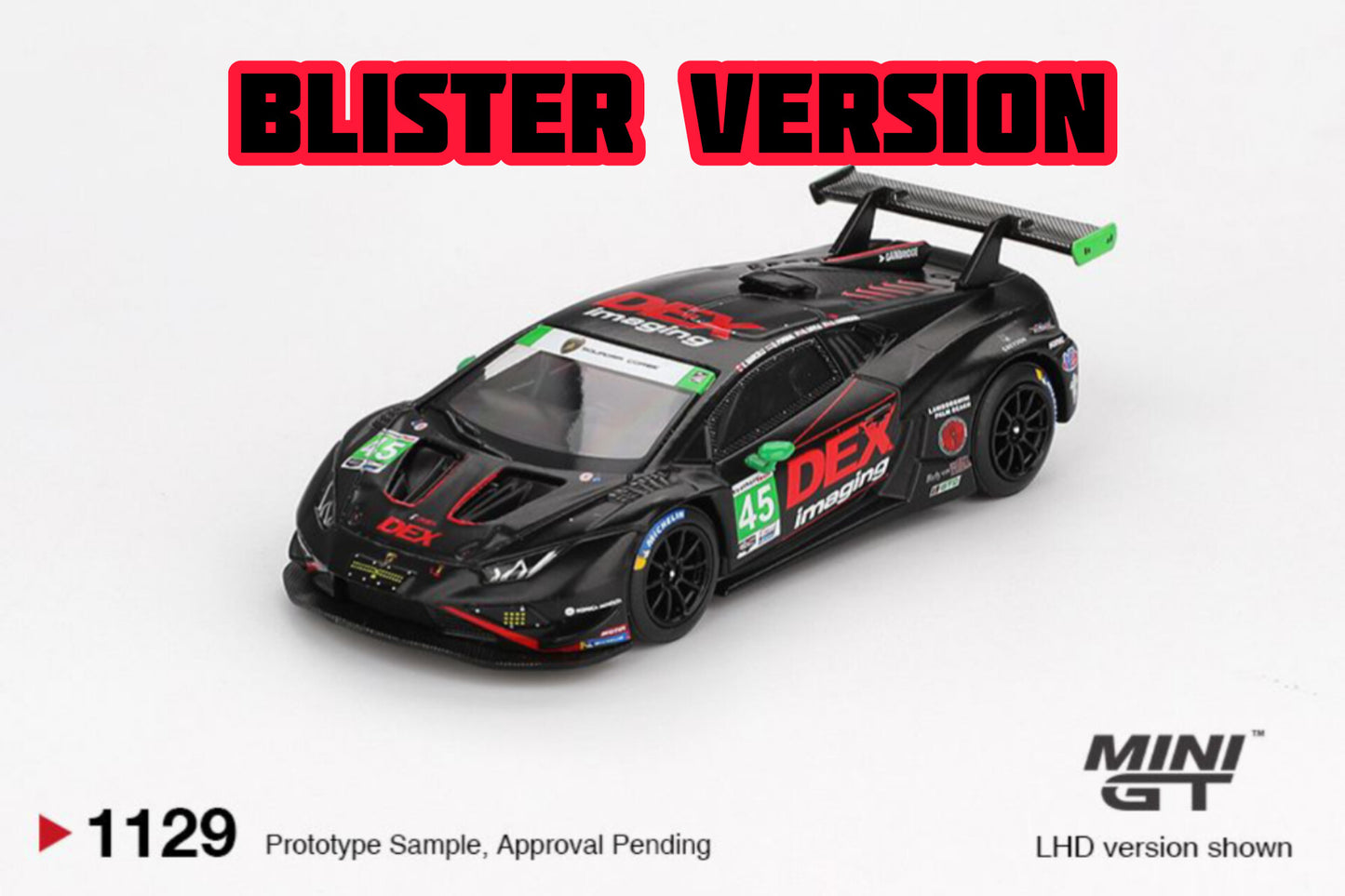 Mini GT Lamborghini Huracán GT3 EVO2 #45 No.45 DEX Imaging 2024 IMSA Daytona 24 Hrs Blister Packaging MGT01129 1/64 Diecast
