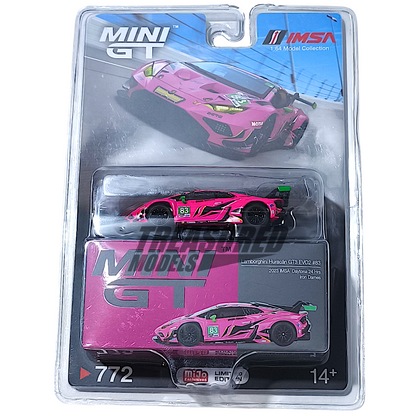 Mini GT Lamborghini Huracán GT3 EVO2 #83 Iron Dames 2023 IMSA Daytona 24 Hrs Blister Packaging MGT00772 1/64 Diecast