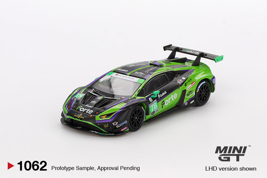 Mini GT Lamborghini Huracan GT3 EVO2 #78 Forte Racing 2024 IMSA Daytona 24 Hrs MGT01062 1/64 Die Cast