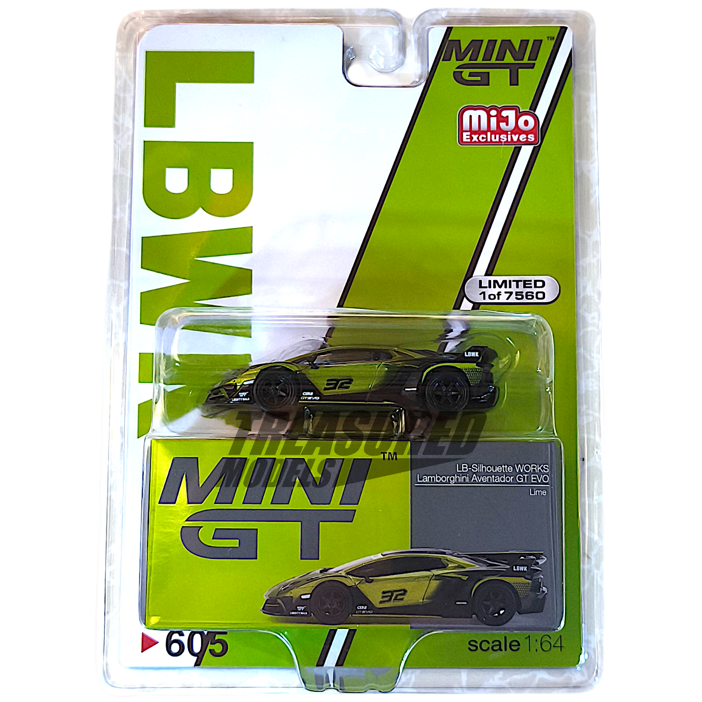 Mini GT Lamborghini LB-Silhouette WORKS Aventador GT EVO Lime LBWK Store Limited MGT00605 1/64 Diecast