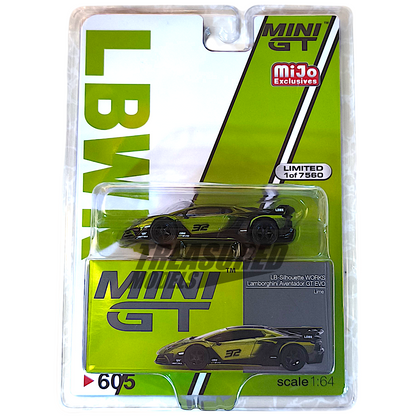 Mini GT Lamborghini LB-Silhouette WORKS Aventador GT EVO Lime LBWK Store Limited MGT00605 1/64 Diecast