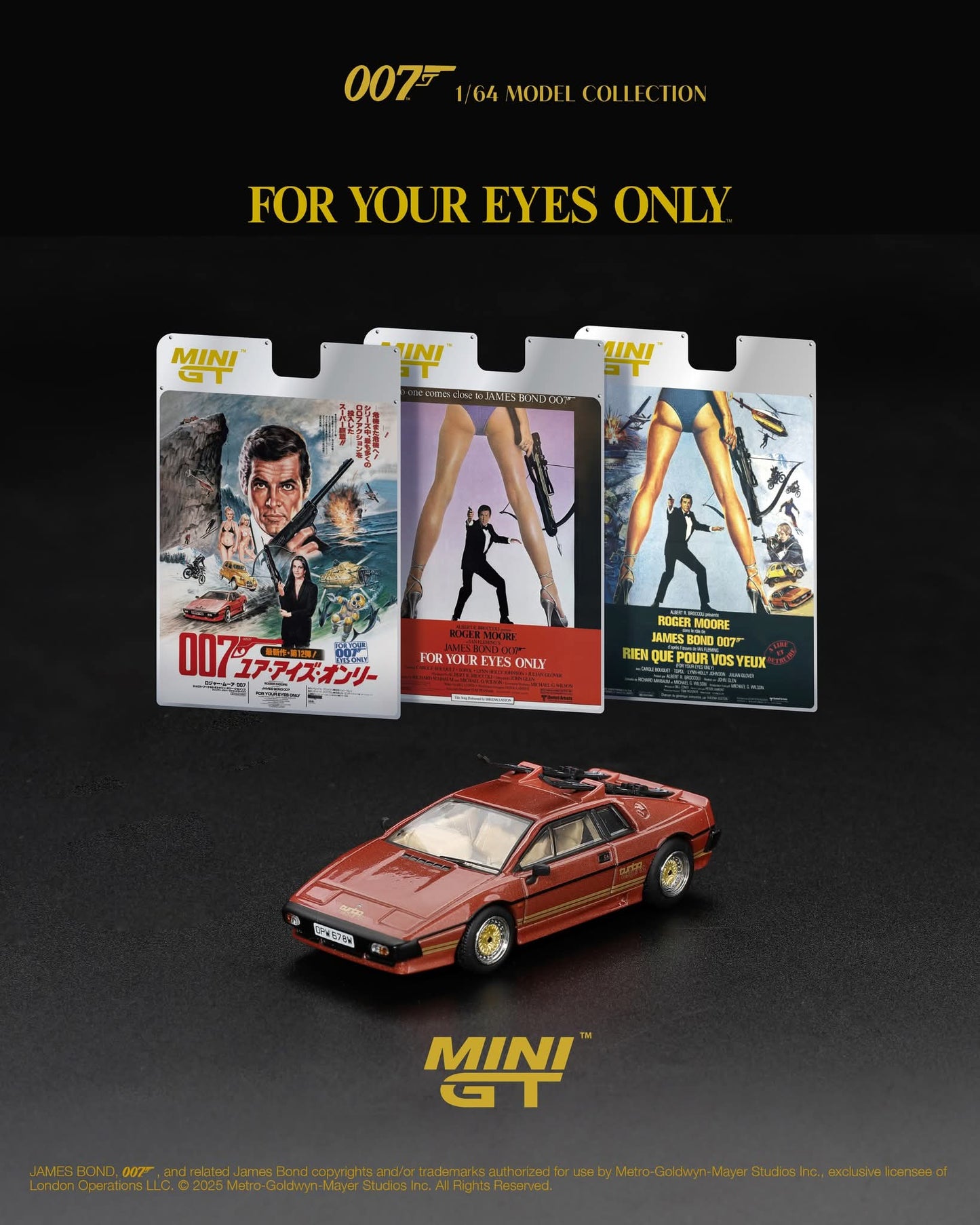 Mini GT Lotus Esprit Turbo Copper Fire Metallic 007 For Your Eyes Only  English Poster Back Card Blister Packaging MGT00912 1/64 Diecast
