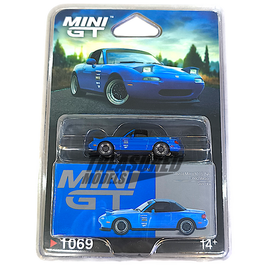 Mini GT Mazda Miata MX-5 (NA) Tuned Version Dark Blue Blister Packaging MGT01069 1/64 Diecast