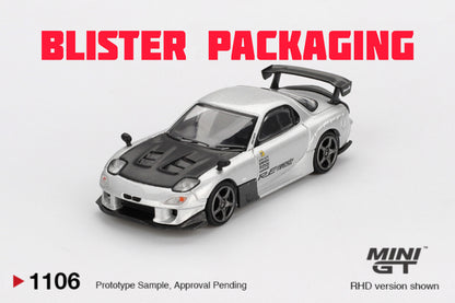 Mini GT Mazda RX-7 RE-Amemiya Silver Metallic Blister Packaging MGT01106 1/64 Diecast
