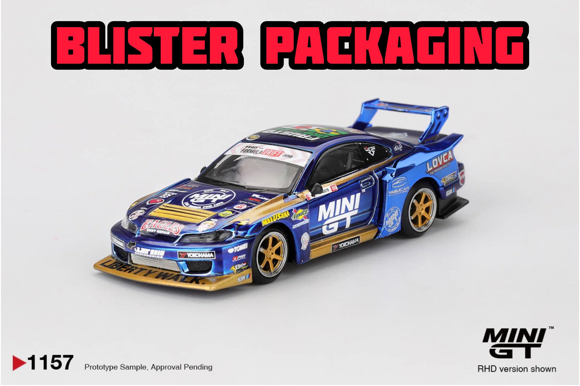 Mini GT Nissan LB-Super Silhouette S15 SILVIA #555 Team MINI GT Liberty Walk 2025 Formula Drift Blister Packaging MGT01157 1/64 Diecast