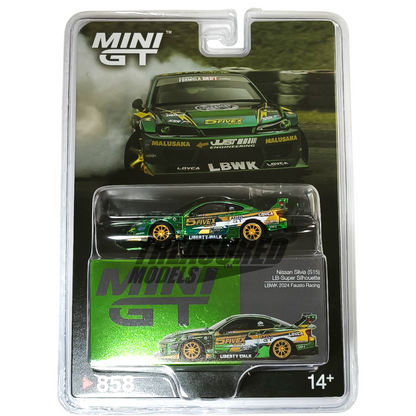 Mini GT Nissan Silvia S15 LB-Super Silhouette LBWK 2024 Fausto Racing Blister Packaging MGT00858 1/64 Die Cast