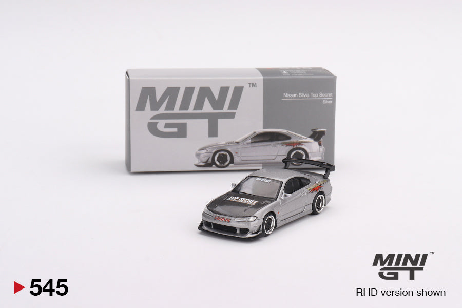 Mini GT Nissan Silvia Top Secret S15 Silver MGT00545 1/64 Die Cast