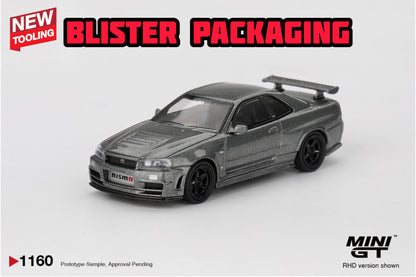 Mini GT Nissan Skyline GT-R Dark Metal Gray (NISMO BNR34 CRS Version) Blister Packaging MGT01160 1/64 Diecast